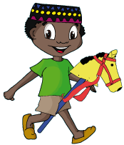 Rafinha com o cavalo de cabo de vassoura