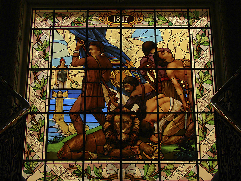 Vitral sobre a Revolução Pernambucana de 1817, que fica nas escadarias do Palácio do Campo das Princesas, sede do Governo do Estado. Foto Márcio Cabral de Moura
